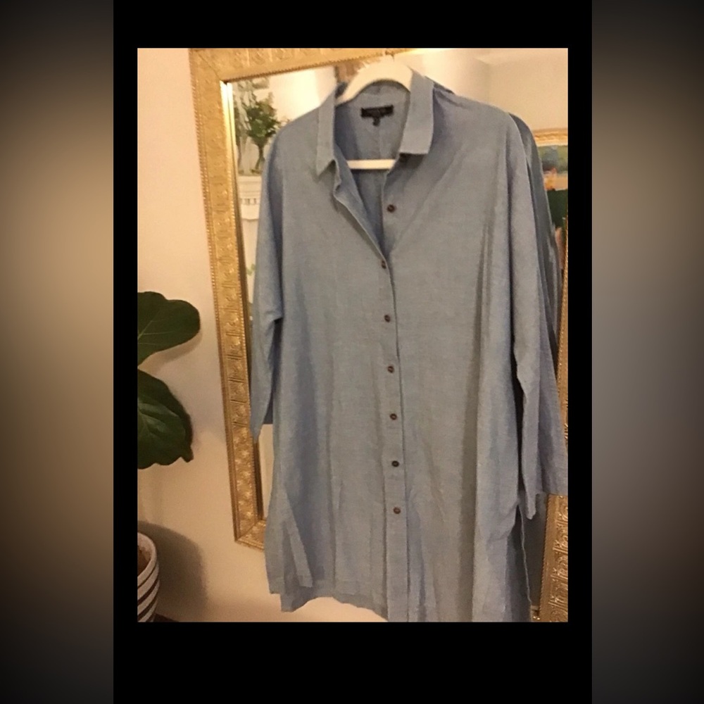 Layfayette 148 Kyrie Oversized Chambray Shirt Dress Tunic SZ M
